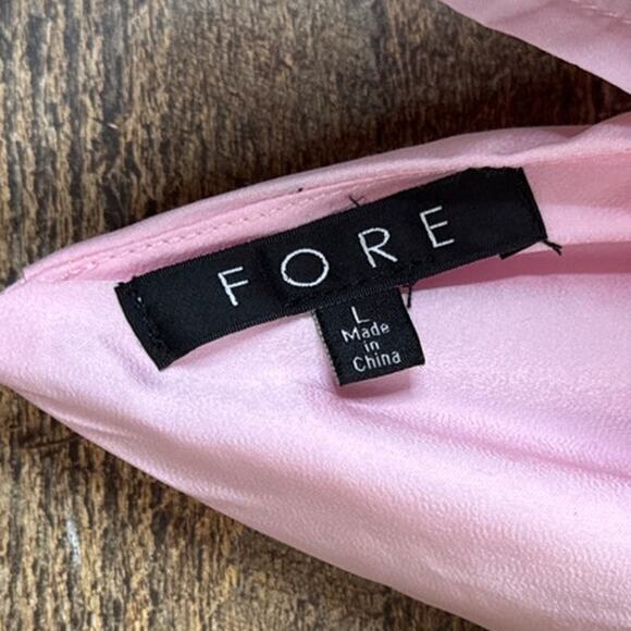 Fore Pink Sleeveless Dress Draped Neck Yellow Eyelash Lace Size Large - Picture 7 of 9